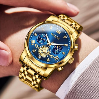 OLEVS Men Silver Watches,Men's Stainless Steel Chronograph Watch,Man Analog Quartz Big Face Male Watches Luxury Waterproof Roman Numeral Dress Diamond Relojes para Hombre
