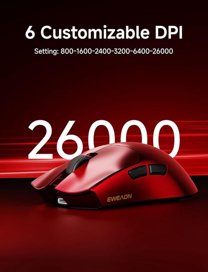 S9 Pro Wireless Gaming Mouse, 59G Ergonomic Computer Mouse, Triple Modes, 8K Polling, 26K DPI, PAW3395 Optical Sensor, Kailh Switch, 250h Battery Life, Programmable for PC/Win/Mac(Red)