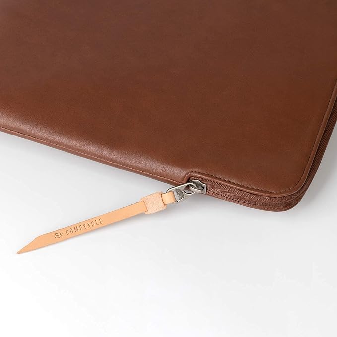 Comfyable Slim Laptop Sleeve Compatible with 13 Inch MacBook Air 13 in M4 M3 M2 M1, 13" MacBook Pro, PU Leather Bag Water-Resistant Cover Case, Brown