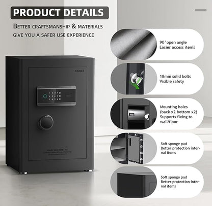 KAPUCI Touchscreen Biometric Fingerprint Safe Box,Full Soft Package Interior with Private Inner Door Digital Heavy Personal Private Cabinet Home Safes,Suitable for Home, Office, Bedroom(Black)