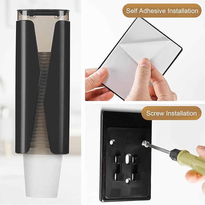 Cup Dispenser, Wall Mounted Mouthwash Cup Dispenser Fit 3oz-5oz Disposable Cups, Pull Type Water Cooler Cup Holder for Bathroom Office Gym School -Black