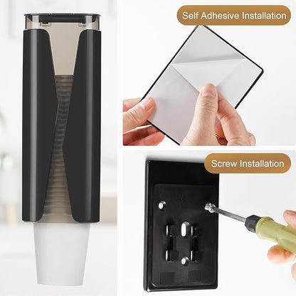 Cup Dispenser, Wall Mounted Mouthwash Cup Dispenser Fit 3oz-5oz Disposable Cups, Pull Type Water Cooler Cup Holder for Bathroom Office Gym School -Black