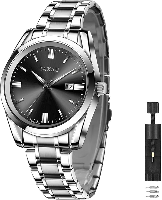 Mens Silver Watch Luxury Minimalist Dress Watch Classic Waterproof Watches for Men Analog Quartz Stainless Steel Men's Wrist Watches with Date Luminous Relojes para Hombres