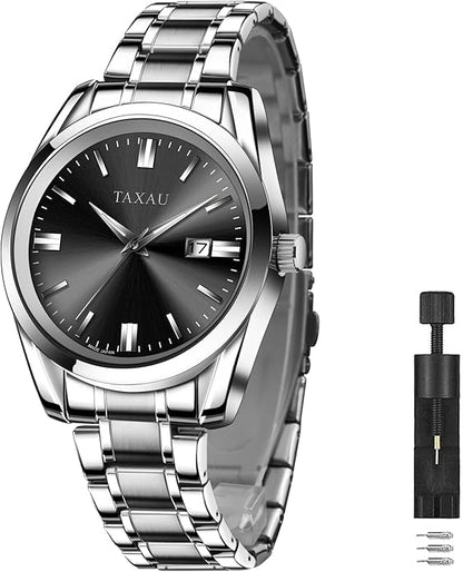 Mens Silver Watch Luxury Minimalist Dress Watch Classic Waterproof Watches for Men Analog Quartz Stainless Steel Men's Wrist Watches with Date Luminous Relojes para Hombres