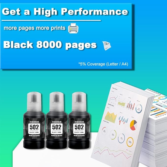 502 Ink Refill Compatible Bottles for Ecotank ET2760 ET-4760 ET2750 ET-3760 ET-2850 ET-15000 ST-4000 ST-2000 ET-3710 ET-3850 ET-3750 ET-4850 ET-3830 ET4750 Printer