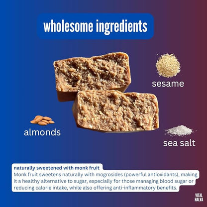 Vital Halva Vegan Protein Fiber Bar, Original Sesame, Gluten Free, Dairy Free, Soy Free, Low Sugar, No Added Sugar, 12G Protein, 19G Fiber, 6G Net Carbs, Snack Bar, 10ct