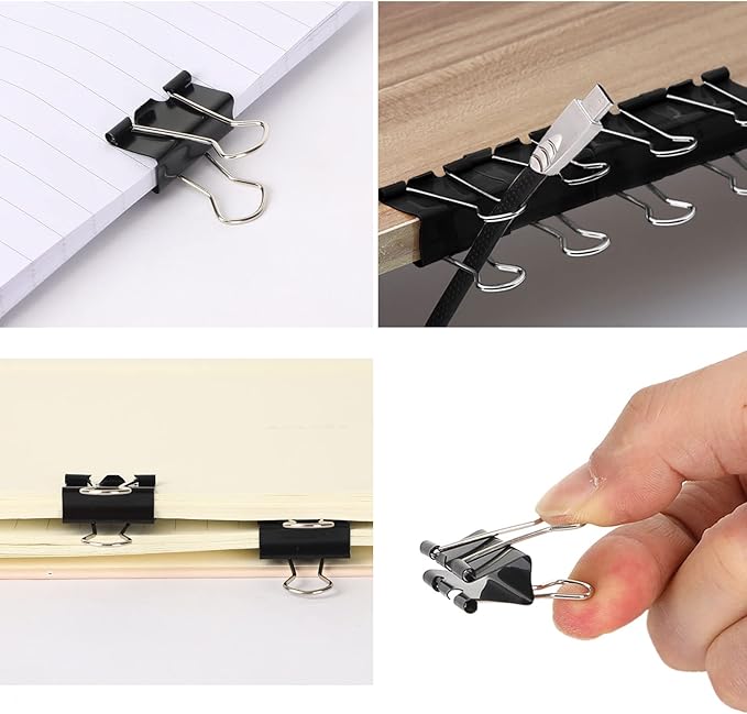 JANYUN Medium Binder Clips, 150Pcs 25mm/1 Inch Large Paper Clamps Metal Clips for Office School Home Supplies (Black)
