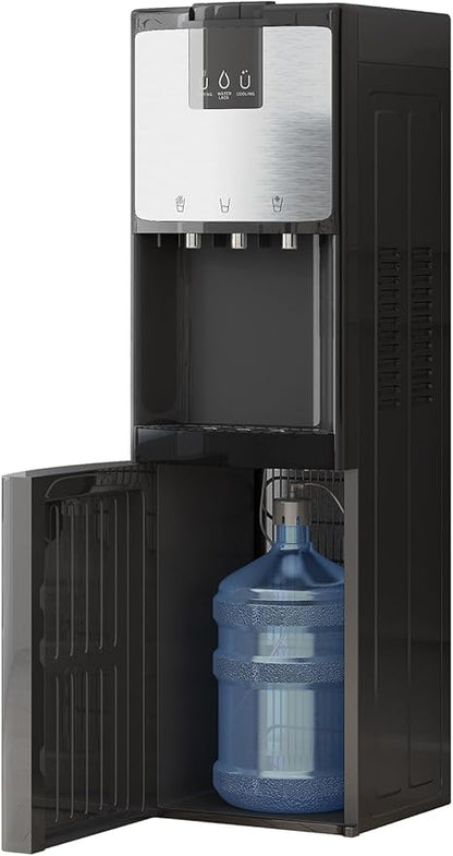 TABU Bottom Loading Water Cooler Dispenser with 3 Temperature Settings of Hot, Cold, Room Water, 3 or 5 Gallon Water Dispenser with Anti-Scalding & Child Safety Lock, Stainless Steel