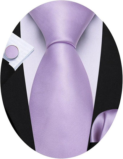 Barry.Wang Tie Sets for Men Silk Solid Necktie Stain Ties Handkerchief Pocket Square Cufflinks Wedding Business Dyed