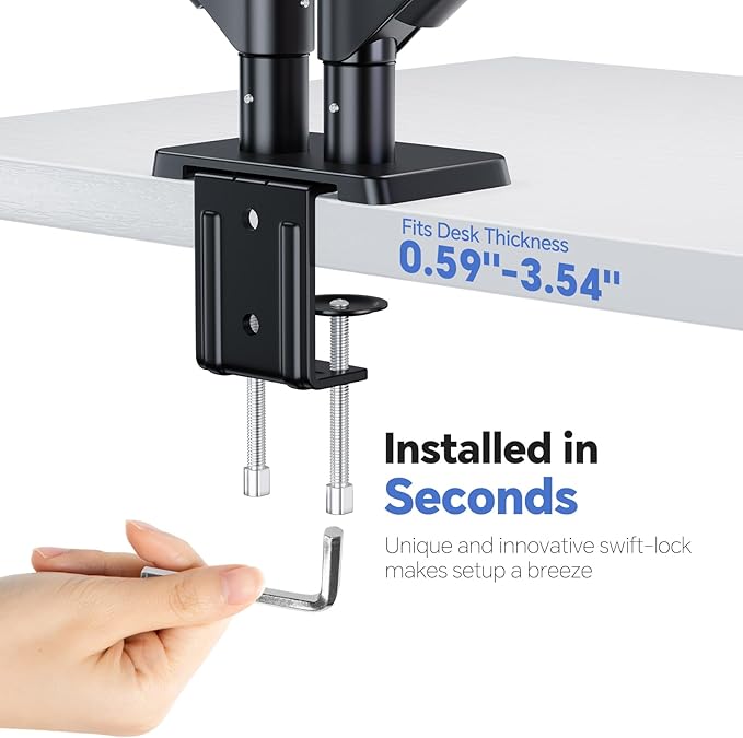 Dual Monitor Mount Fits Up to 32 Inch, Full Adjustable Dual Monitor Stand, VESA with C Clamp, Supports 4.4-19.8LBS LCD/LED Tilt, Swivel, Rotation Computer Screens, Black