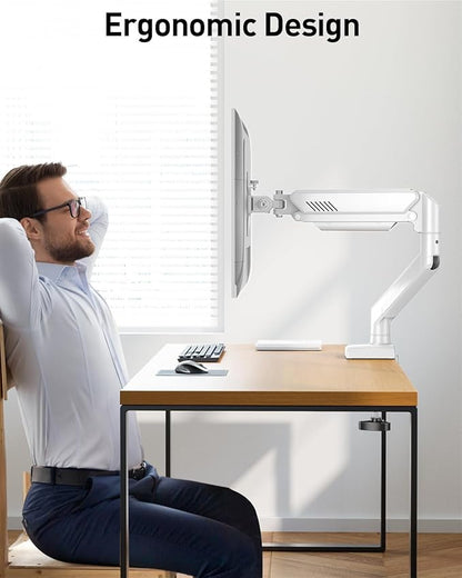 Single Monitor Arm Desk Mount Fits 13 to 32 inch Computer Screens, Holds 4.4 to 22lbs Display VESA Mount, Adjustable Monitor Stand with Clamp/Grommet Mounting Base, 75/100mm Bracket, White, Freelift