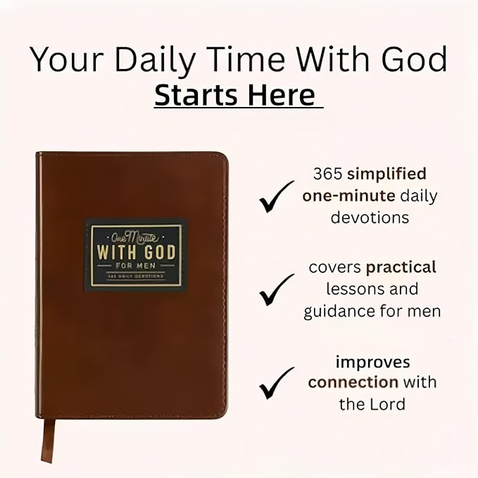 One Minute with God Daily Devotional for Men, 365 days of daily prayer brown book, 2026 Mens Dailys Devotional and Prayer Journal