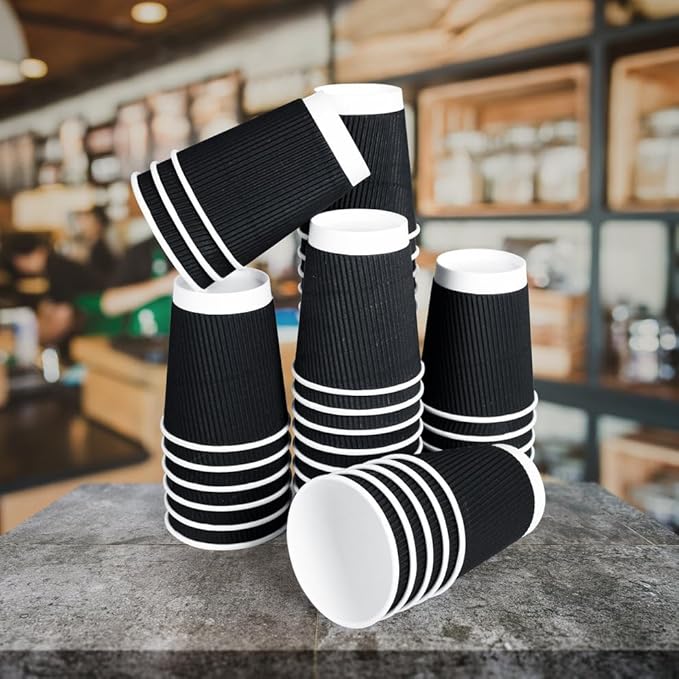 three leaf 9 Oz. Ripple Wall Cups Individually Wrapped, (Black) 900 Ct. Hot/Cold Cup For Coffee, Water, Tea, Juice, Picnic, Party, Travel And Events For Hotel and Motels (20 Packs Of 45)