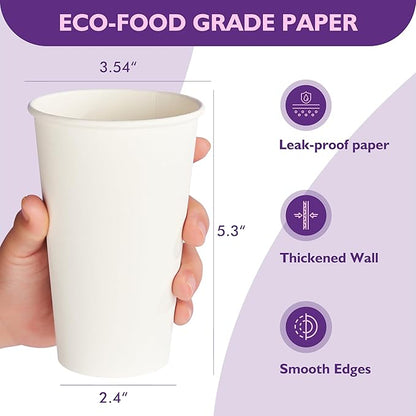 16 oz White Paper Coffee Cups, Disposable Hot Drink Cups for Coffee, Tea, Cocoa, Water, 200 Pack