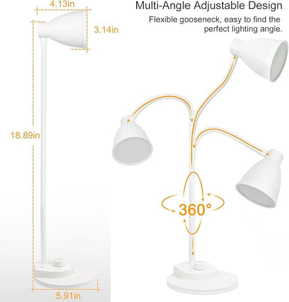 BOHON LED Desk Lamp with USB Charging Port, 3 Color Modes Dimmable Reading Lamp, Auto Dimming Task Lamp, Flexible Neck Table Light for Dorm Bedside, Adapter Include, White