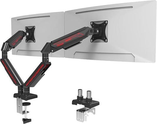 Monitor Arm, Gas Spring Monitor Stand for 17-35 Inch Screens up to 24.3 lbs, Adjustable Mount with C-Clamp & Grommet Base, Ergonomic Computer Mount (Dual Arm Black)