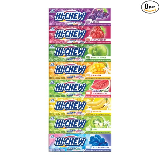HI-CHEW Variety Sticks, 8-Pack, Soft & Chewy Candy, 1.76oz Each, Bulk Candy Individually Wrapped - Made with Immensely Juicy Fruity Flavors