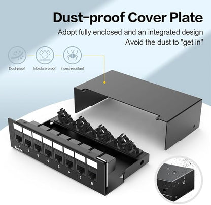 8Port Patch Panel CAT6 Keystone Patch Panel Shielded Network Patch Patch with Smart Cable Management for Home/Office Network (1U 8Port, CAT6)