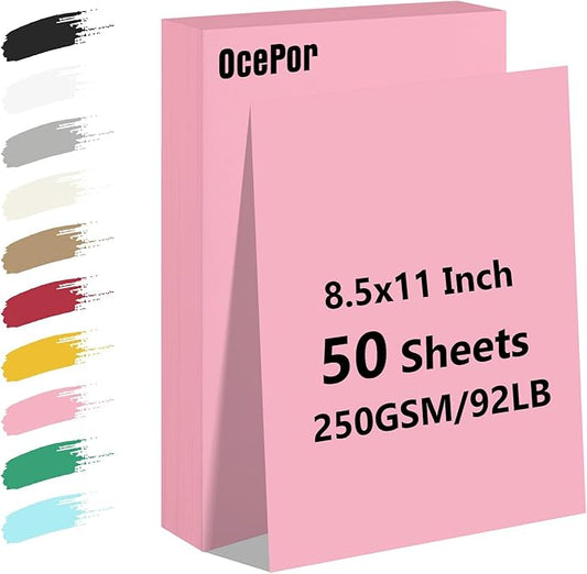 OcePor 50 Sheets Pinks Valentine's Day Cardstock Paper, Colored Printer Paper 8.5 x 11, Card Stock Thick Construction for Craft,Scrapbook，Office Printing, Invitations, Certificates，92 lb/250gsm