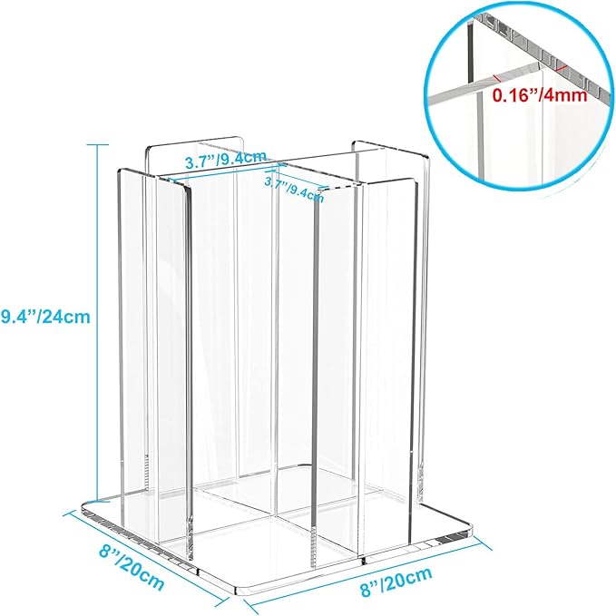 Tirifer Cup and Lid Holder, Coffee Cup Dispenser, Acrylic Cup Storage Organizer, Disposable Paper Cup Storage Holder with 4 Compartments for Countertop Coffee Station Bar Restaurant, Clear