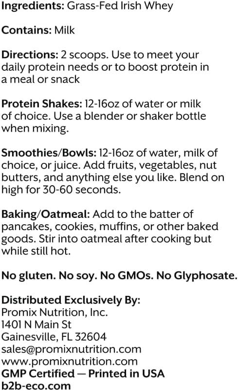 ProMix Nutrition Whey Protein Powder, Grass Fed, Unsweetened, Hormone Free - 25g Protein per Serving, Sugar Free, Soy Free, Unflavored - 32 Servings