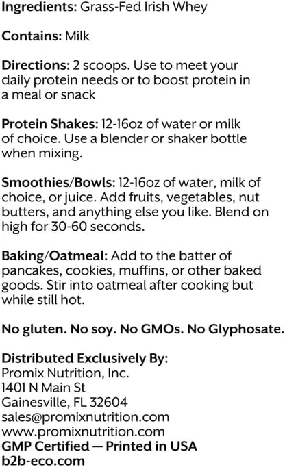 ProMix Nutrition Whey Protein Powder, Grass Fed, Unsweetened, Hormone Free - 25g Protein per Serving, Sugar Free, Soy Free, Unflavored - 32 Servings