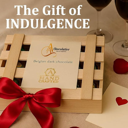 Andy Anand Chocolatier European liqueur Flavored Dark Chocolate Bottles - Filled with Top-Shelf Liquor, Gluten Free Assorted Liquor Flavors, Liqueur Center Filled Chocolate in Wooden Gift Box (18Pcs)