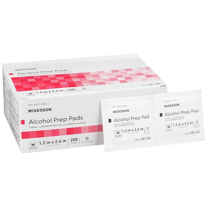 McKesson Alcohol Prep Pads [400 count] 70% Isopropyl, Individually Wrapped Wipes, Sterile, Medical-Grade, First Aid, Medium