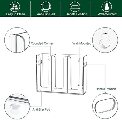 Disposable Coffee Cup Dispenser with Handles, Countertop or Wall Mount Hot/Cold Drink Cup and Lid Holder - Bathroom/Kitchen/Office Acrylic Cup Lid Storage Organizer (3 Compartments, Clear)