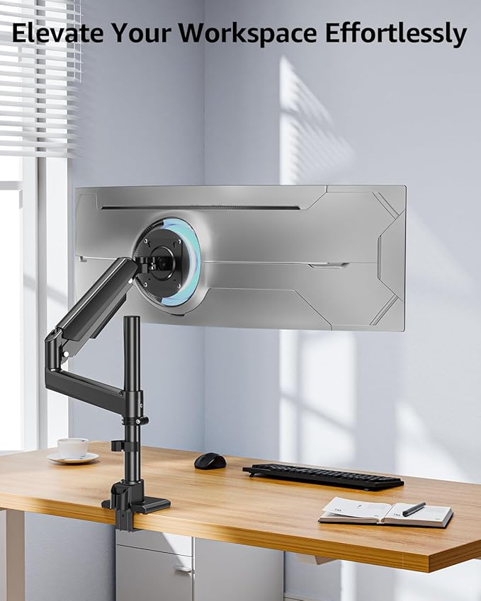 MOUNTUP Heavy Duty Monitor Arm Fits 49 45 42 40 39 34 32 Inch Screens, Ultrawide Monitor Arm Holds 4.4-44 lbs, Monitors Stand for Samsung Odyssey G9 and More, Gas Spring Height Adjustable, VESA Mount