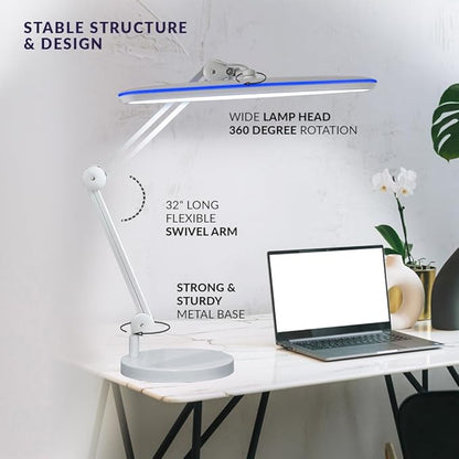 Neatfi XL 2,200 Lumens LED Task Lamp, 24W, 117 Pcs SMD LED, 23 Inches Ultra Wide Lamp, 4 Level Brightness Dimmable, Eye-Caring Light, Glare Free (Non-CCT with Base, White)