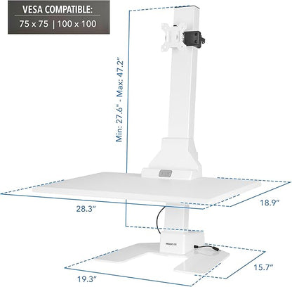 Mount-It! Electric Standing Desk Converter, Adjustable Tabletop Sit Stand Desk Riser with Single Monitor Mount for Monitors up to 32", Freestanding 28" Wide Platform Rises up to 20.75" White