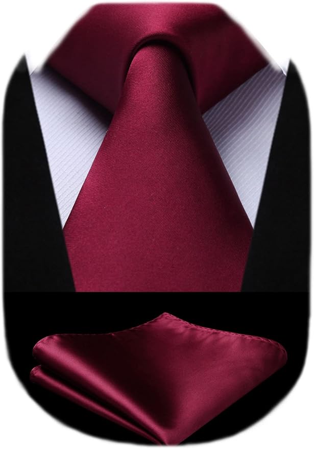 HISDERN Mens Solid Color Ties Formal Satin Necktie and Pocket Square Set Classic Wedding Business Tie & Handkerchief