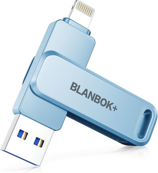 MFi Certified 256GB Flash Drive for iPhone Photo Stick, USB Memory Stick iPhone Flash Drive for Photos Videos, High Speed External Storage USB Stick Thumb Drive for iPhone/iPad/Android/PC(Sky Blue)