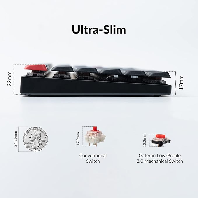 Keychron K1 Pro RGB Ultra-Slim QMK/VIA Custom Bluetooth Wireless/USB Wired Mechanical Keyboard with Low-Profile Gateron Brown Switch, PBT Keycaps TKL Layout Computer Keyboard for Mac Windows Linux