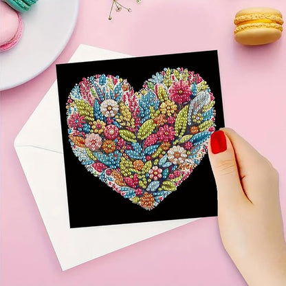 12pcs Diamond Art Painting Postcards with Envelope, Heart Flower Pattern Daily DIY Handmade Greeting Cards Wishing Cards for Special Occasion Festival Craft Gift