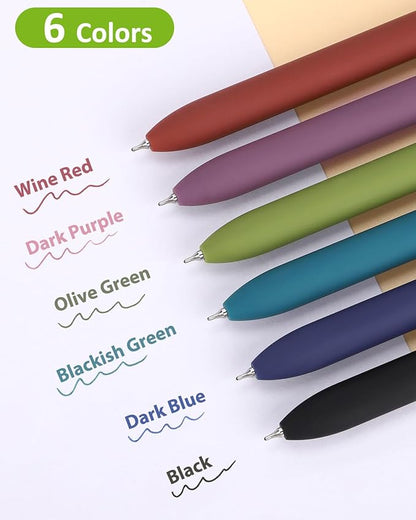 FIOVER Colored Pens, 6 Pack Colorful Gel Pens, Quick-Dry 0.7mm Medium Point for Journaling, Note Taking, Doodling, Aesthetic Office School Supplies, Gifts for Women Men(6PCS Vintage Colorful)