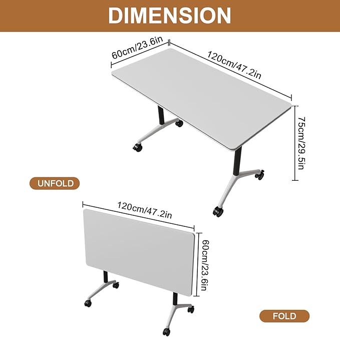 Folding Conference Table, Conference Room Tables Foldable Large Meeting Seminar Table on Wheels,Flip Top Boardroom Training Tables for Office, Classroom,Meeting (2, White2, 47.2in)