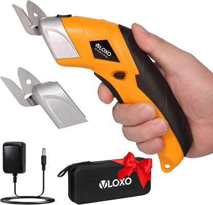 VLOXO Electric Scissors, Cordless Cardboard Cutter Power Fabric Scissors Mini Box Cutter with Blades Rechargeable Multi-Tool for Crafts Leather Cardboard Carpet Plastic Include Case Yellow