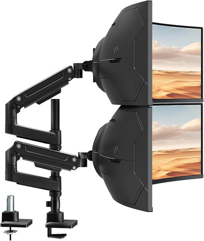 Dual Monitor-Arm Heavy-Duty for 17-49-inch Screens - Premium Vertical Stacked Dual Monitor Arm Desk Mount for Ultrawide Screens up to 44lbs, Fully Adjustability, VESA 75/100 mm, Black
