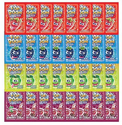 Tiltay Pop Boom Popping Candy – 4 Flavor Assortment, Strawberry, Cherry Cola, Green Apple, Blue Raspberry (32 Pack)