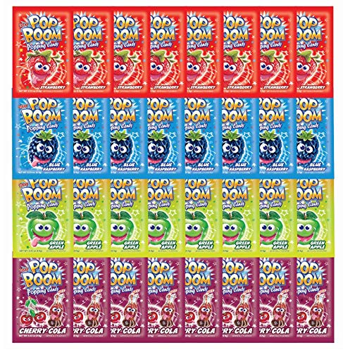Tiltay Pop Boom Popping Candy – 4 Flavor Assortment, Strawberry, Cherry Cola, Green Apple, Blue Raspberry (32 Pack)