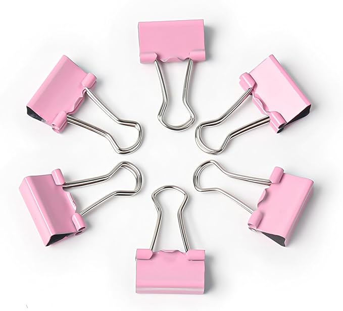100 Pack Mini Pink Binder Clips 5/8 Inch (15 mm), Colored Little Paper Clamps, Small Tiny Micro Size Paper Clips for Office Home School Business 0.6"