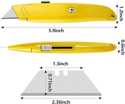 DIYSELF 30 Pack Box Cutter Heavy Duty Aluminium Shell Utility Knife | SK5 Steel Sharp Blade | Retractable Knife for Cutting Cartons Ropes and Cardboard | Home and Office Use (Yellow)
