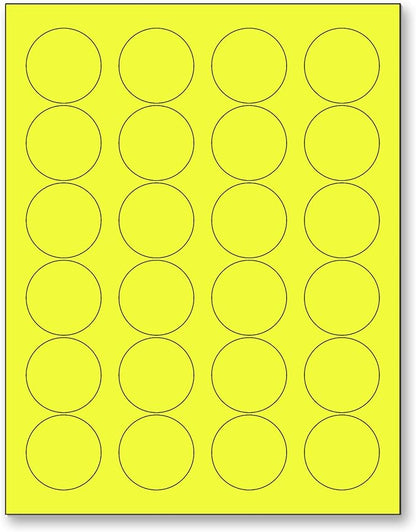 NextDayLabels - 8-1/2 x 11 Neon Color High Light Fluorescent Labels for Laser & Inkjet Printer (Yellow Fluorescent, 1.66" Round - 24 Per Page | 600 Labels)