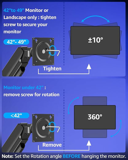 MOUNTUP Dual Monitor Stand Fits 49 45 42 40 39 34 32 Inch Screens, Heavy Duty Dual Monitor Arm Holds 4.4-44 lbs, Vertical Stacked Monitors Mount, Full Motion, Height Adjustable, VESA Mount