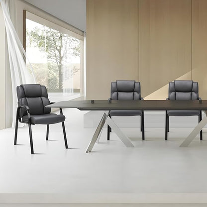 CLATINA Black Guest Chair with Arms, Office Reception Chairs for Conference and Waiting Room, Ergonomic Leather Visitor Desk Chair No Wheels Side Office Home Chairs