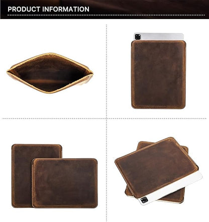 Top Grain Leather 12.9" Tablet Sleeve Slim Protector, Vintage Design, Fully Handmade, Compatible with 12.9" iPad Pro 3/4/5/6 Gen, Fits A2233 A2069 A2378 A2379 A2461 A2462, Coffee 12.9 Inch