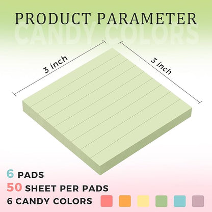 Pop Up Sticky Notes Lined 3x3 inch,12 Pad Easy to Post Sticky Notes with Lines, 600 Sheet, Pink Purple Blue Yellow Green Orange Color, Office Accessories