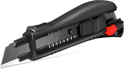 HAUTMEC 18mm Soft Grip Auto-Lock Utility Knife With Red Safety Switch, Sturdy Cutter with Ultra Sharp Black Snap-off Blade, HT0081-KN